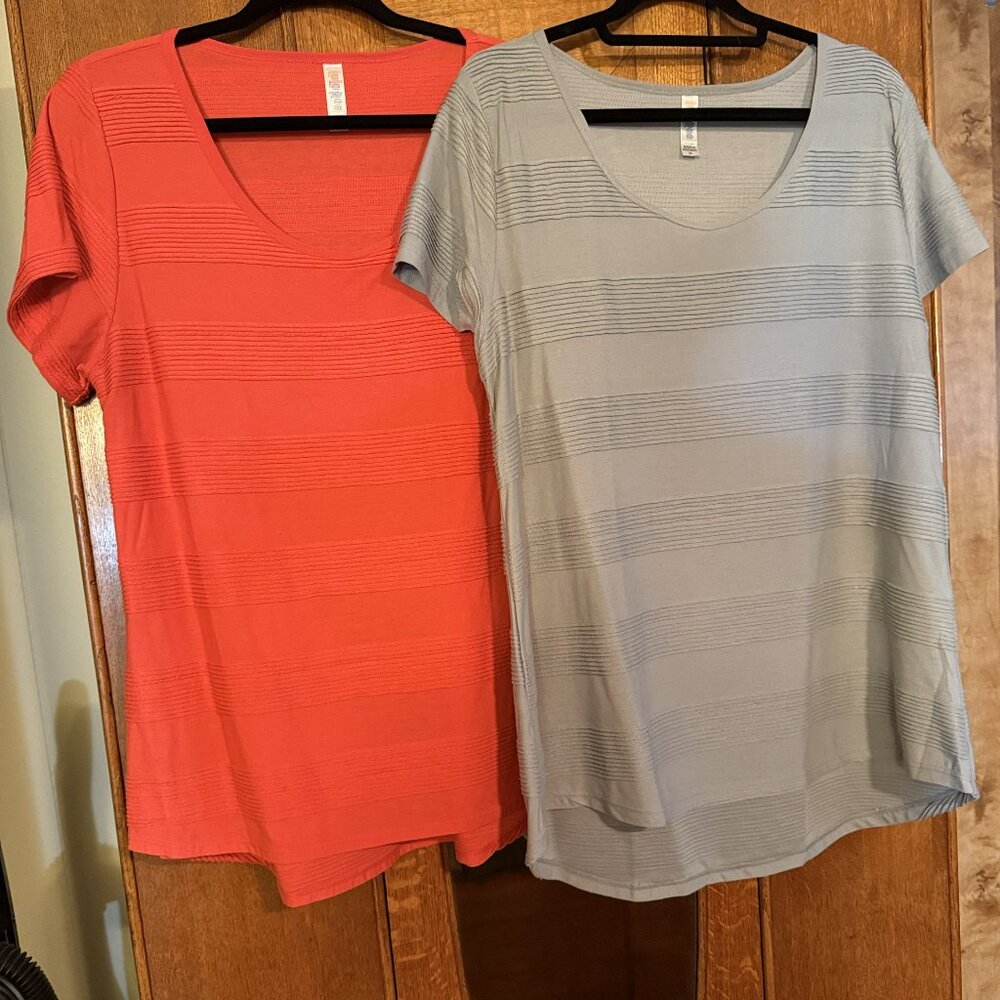 2 LuLaRoe Classic T, XL One is a Peachy Orange color(hard to describe) and 1Grey